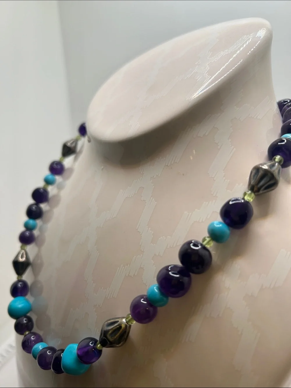 Carolyn Pollack Turquoise and Amethyst Beaded Necklace with Sterling Accents - Picture 5 of 12
